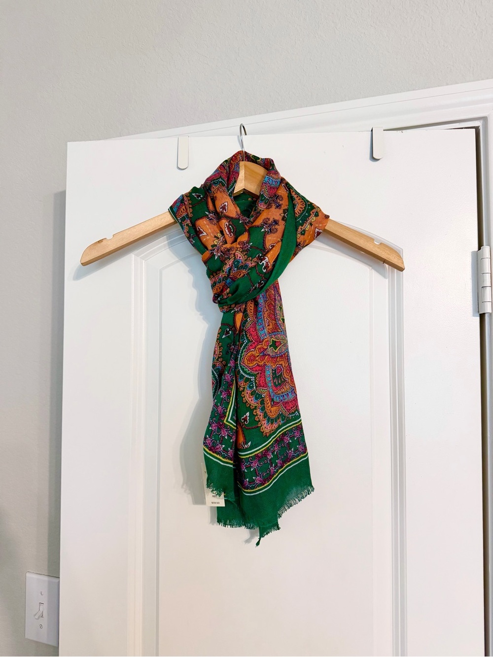 NWT Talbots Green and Orange Paisley Medallion Wrap Scarf